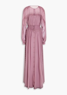 Alberta Ferretti - Lace-trimmed silk-chiffon maxi dress - Purple - IT 42
