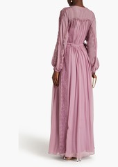 Alberta Ferretti - Lace-trimmed silk-chiffon maxi dress - Purple - IT 40