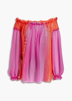 Alberta Ferretti - Off-the-shoulder lace-trimmed two-tone silk-chiffon blouse - Red - IT 42