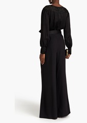Alberta Ferretti - Organza-trimmed satin-crepe wide-leg jumpsuit - Black - IT 36