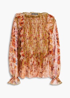 Alberta Ferretti - Ruffle-trimmed floral-print silk-crepon blouse - Green - IT 38