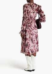 Alberta Ferretti - Ruffled floral-print silk-voile midi dress - Burgundy - IT 42