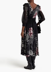 Alberta Ferretti - Ruffled printed silk-chiffon midi dress - Black - IT 36