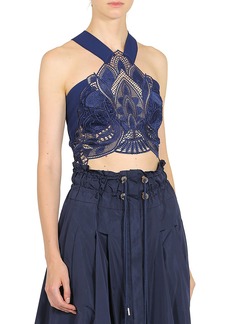 Alberta Ferretti - Women's Silk Lace Cropped Top - Blue - IT 42 - Moda Operandi
