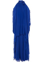 Alberta Ferretti Woman Cold-shoulder Draped Silk-chiffon Gown Royal Blue