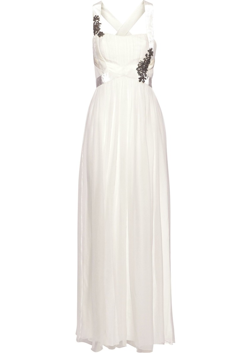 Alberta Ferretti Woman Crystal-embellished Velvet-trimmed Silk-chiffon Gown Off-white