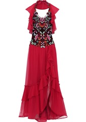 Alberta Ferretti Woman Embellished Tulle-paneled Ruffled Silk-chiffon Gown Red