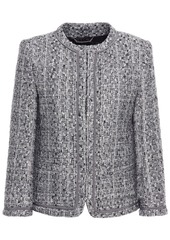 Alberta Ferretti Woman Grosgrain-trimmed Metallic Tweed Jacket Gray