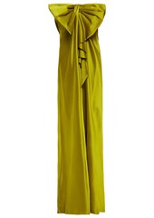 Alberta Ferretti Woman Strapless Bow-embellished Silk-satin Crepe Gown Lime Green