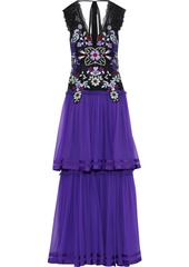 Alberta Ferretti Woman Tiered Embellished Lace-paneled Silk-chiffon Gown Violet