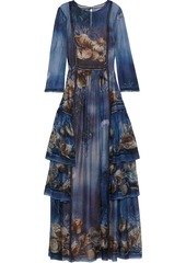 Alberta Ferretti Woman Tiered Printed Silk-chiffon Gown Blue
