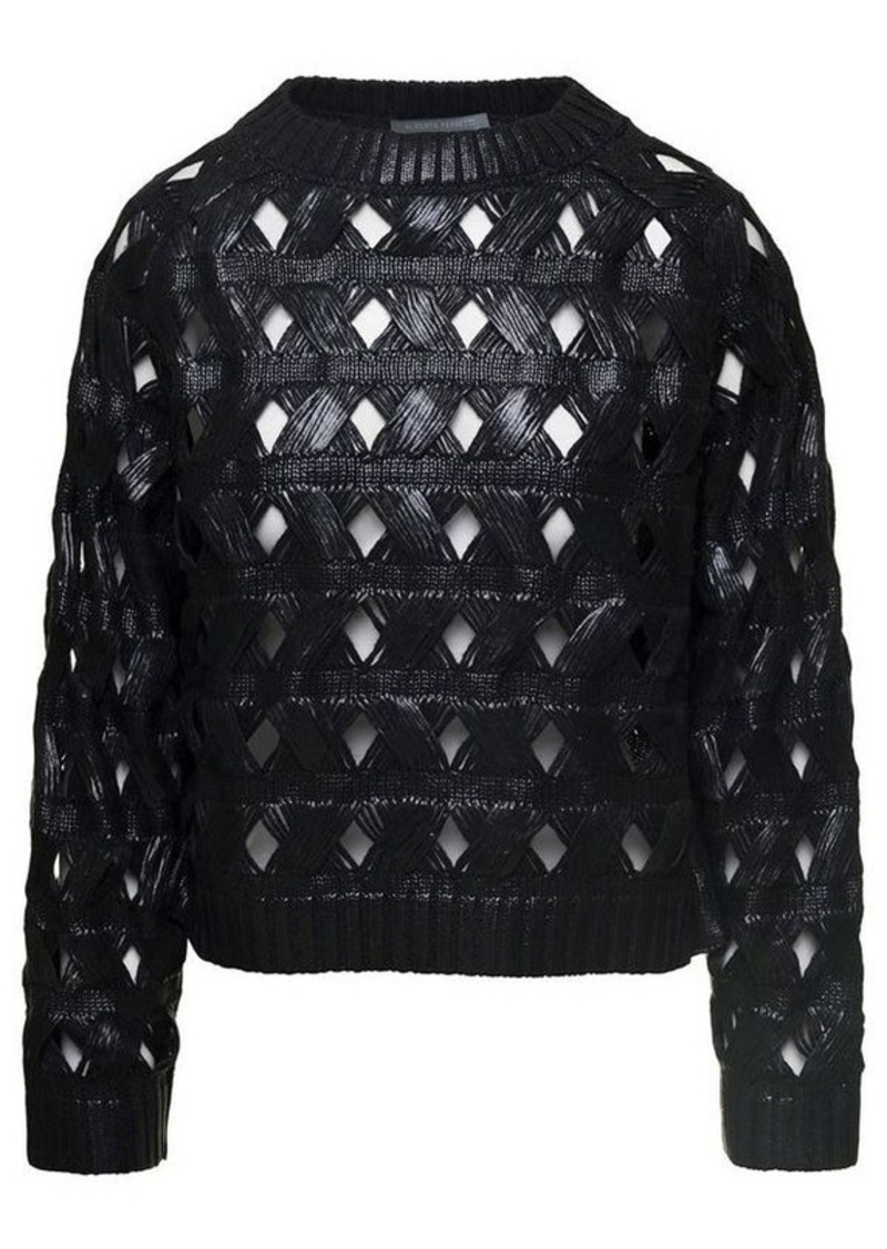 Alberta Ferretti Black Crewneck Sweater with Geometric Cut-Outs in Cotton Blend Woman