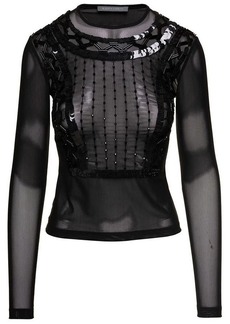 Alberta Ferretti Black Long-Sleeved Embroidered Top in Polyamide Woman