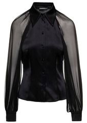 Alberta Ferretti Black Shirt with Chiffon Sleeves and Pointed Collar in Silk Woman
