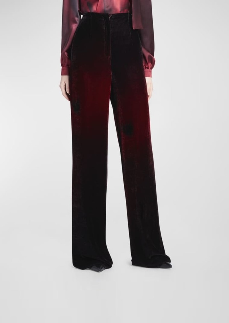 Alberta Ferretti Blur-Print Velvet Straight-Leg Trousers