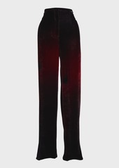 Alberta Ferretti Blur-Print Velvet Straight-Leg Trousers