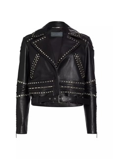 Alberta Ferretti Cropped Studded Leather Jacket