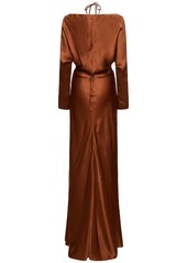 Alberta Ferretti Cut Out Draped Satin L/s Long Dress