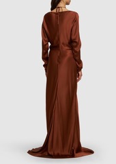 Alberta Ferretti Cut Out Draped Satin L/s Long Dress