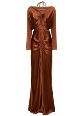 Alberta Ferretti Cut Out Draped Satin L/s Long Dress