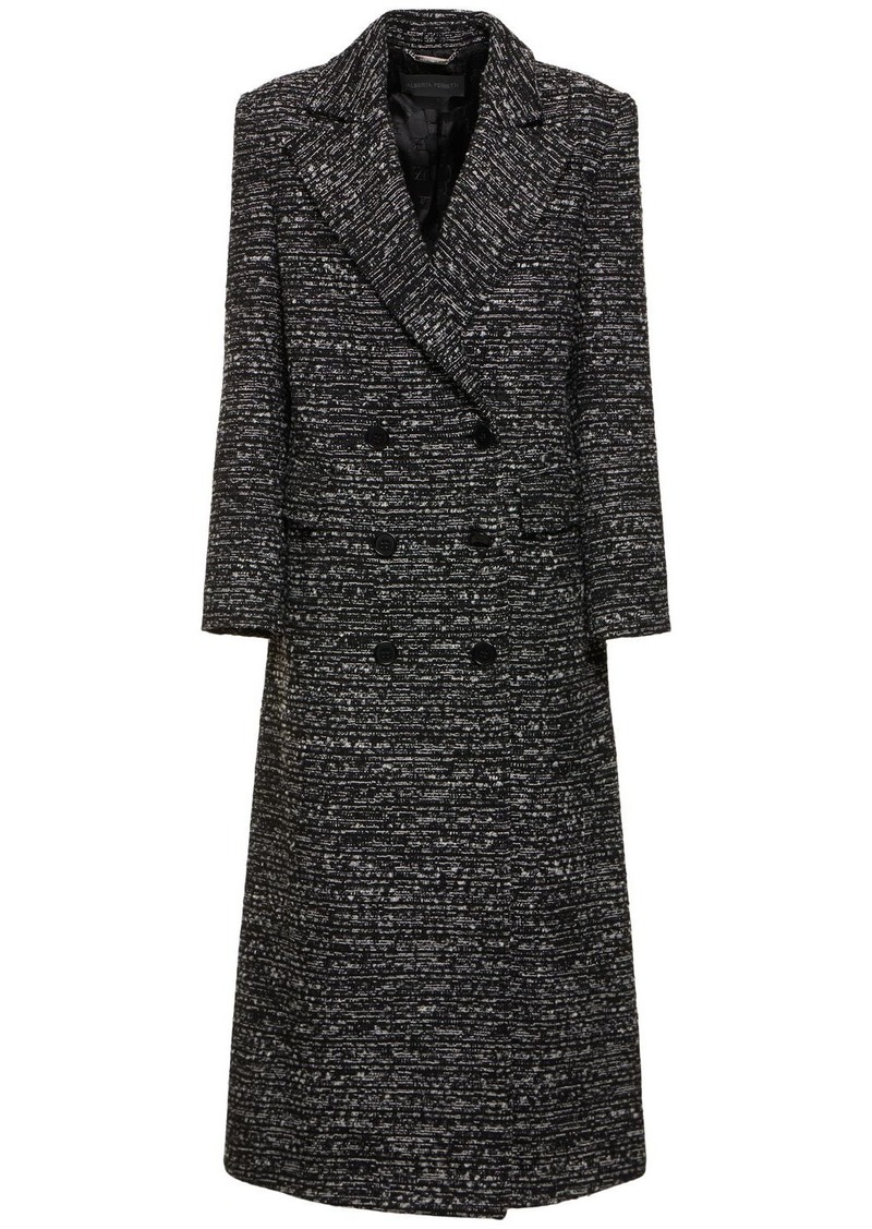 Alberta Ferretti Double Breasted Wool Tweed Long Coat