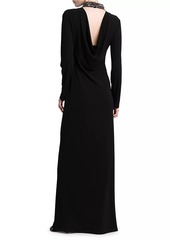 Alberta Ferretti Draped-Back Beaded Turtleneck Dress