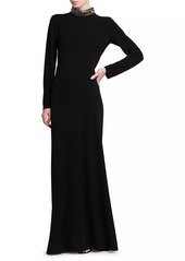 Alberta Ferretti Draped-Back Beaded Turtleneck Dress