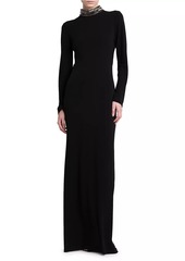 Alberta Ferretti Draped-Back Beaded Turtleneck Dress