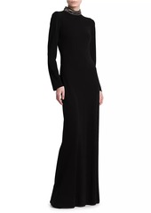 Alberta Ferretti Draped-Back Beaded Turtleneck Dress