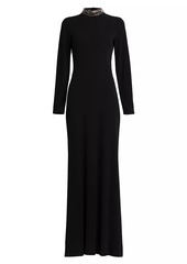 Alberta Ferretti Draped-Back Beaded Turtleneck Dress