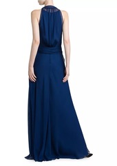 Alberta Ferretti Draped Sequined Silk Chiffon Gown