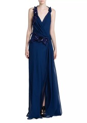 Alberta Ferretti Draped Sequined Silk Chiffon Gown