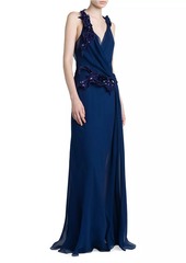 Alberta Ferretti Draped Sequined Silk Chiffon Gown