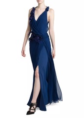 Alberta Ferretti Draped Sequined Silk Chiffon Gown