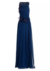 Alberta Ferretti Draped Sequined Silk Chiffon Gown