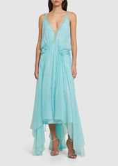 Alberta Ferretti Draped Silk Chiffon Long Dress