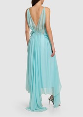 Alberta Ferretti Draped Silk Chiffon Long Dress