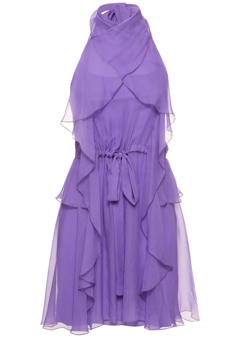 Alberta Ferretti Draped Silk Chiffon Mini Halter Dress