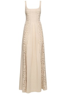 Alberta Ferretti Embroidered Linen Blend Long Dress