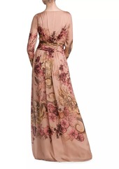 Alberta Ferretti Gathered Floral Silk Maxi Dress