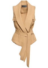 Alberta Ferretti Linen Blend Belted V-neck Vest