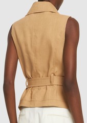 Alberta Ferretti Linen Blend Belted V-neck Vest