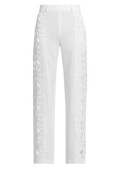 Alberta Ferretti Linen-Blend Eyelet Trousers