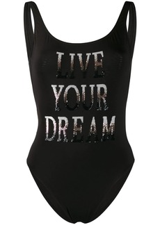 Alberta Ferretti Live Your Dream slogan swimsuit