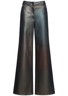 Alberta Ferretti Metallic Denim High Rise Wide Jeans