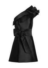 Alberta Ferretti One-Shoulder Ruffle Mikado Silk Cocktail Dress
