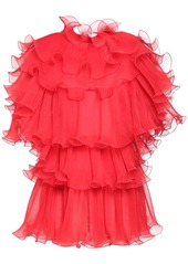 Alberta Ferretti Raw Ruffled Silk Chiffon Dress