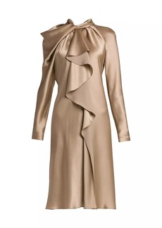 Alberta Ferretti Satin Twist Ruffle Dress