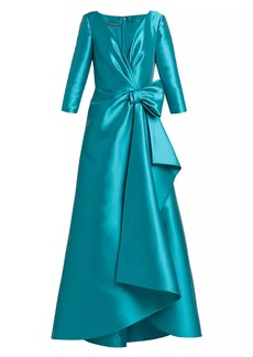 Alberta Ferretti Satin Wrap Bow Gown