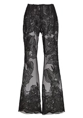 Alberta Ferretti Semi-Sheer Floral-Macramé Pants
